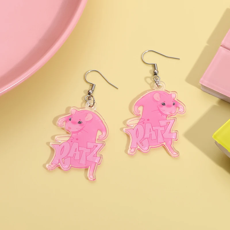 Pink Mouse Ratz Ear Pendants Cartoon Cute Rat Earring Fashion Trendy Ear Accessories Drop Earrings Jewelry Gift for Friends