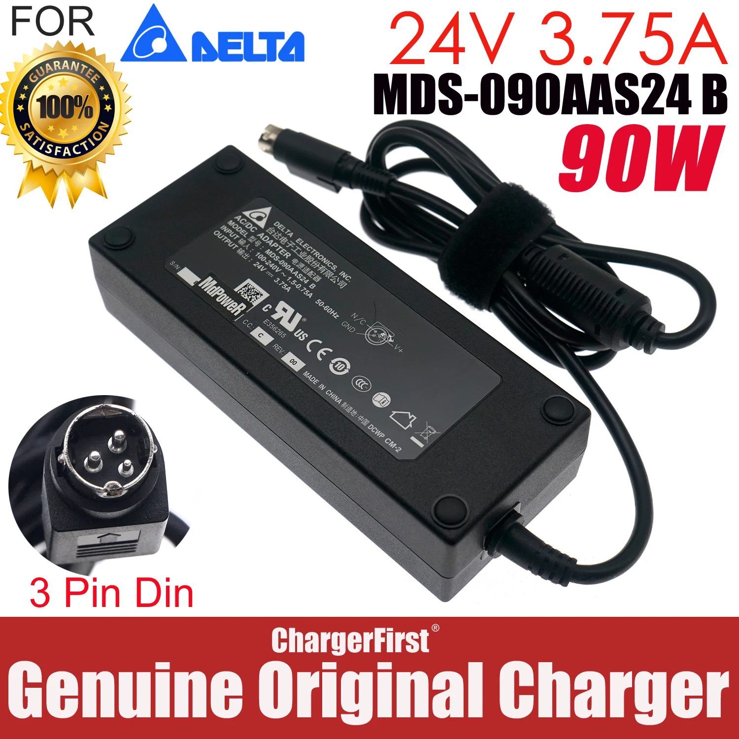 Delta MDS-090AAS24 B 24V 3.75A 90W 3-Pin Medical AC Adapter Power Supply for BenQ JUSHA MEDINOVA Medical Monitor Display