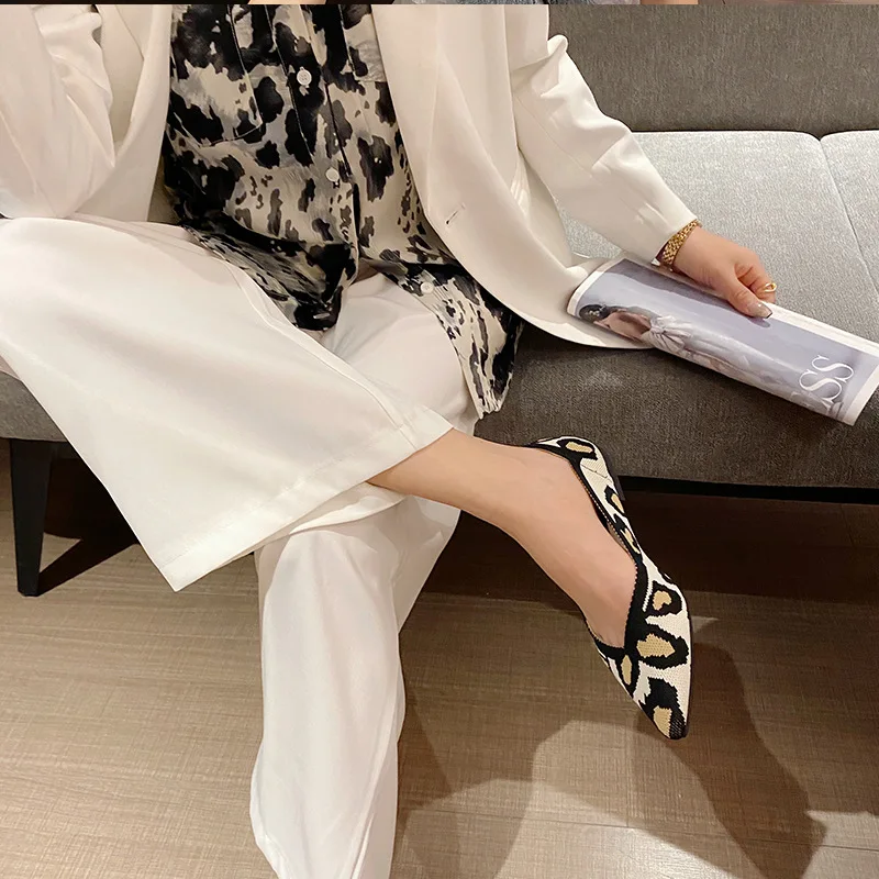 Women's flat shoes Fashion Knitted Pointed Shoes Flat 2023 New Spring and autumn Single Shoes Comfortable Plus Size 43