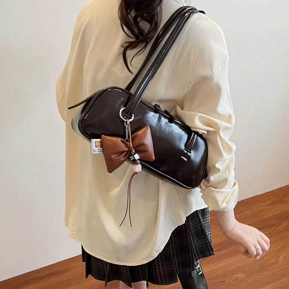 

Vintage French Style Pu Bowling Bag Elegant PU Leather Boston Shoulder Bag Casual Large Capacity Women Handbags Girls