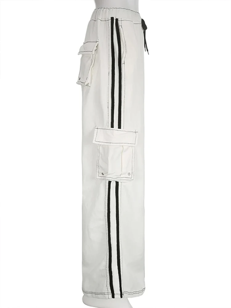 plus Size Women\'s Striped Wide Leg Sweatpants Lace-Up Elastic Waist Casual Loose Fit Work Trousers 2025 Fashion Trend