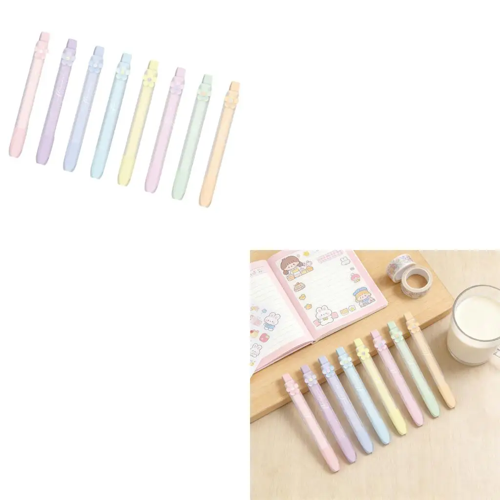 8 Color Retractable Fluorescent Highlighter Marker Pen Quick Drying Chiseled Tip