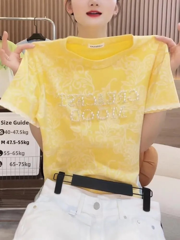 

Summer 2025 Women's Faionable Cotton T-irt Letter Print Design ort Sve plus Size Top Versatile Korean Sle Commute