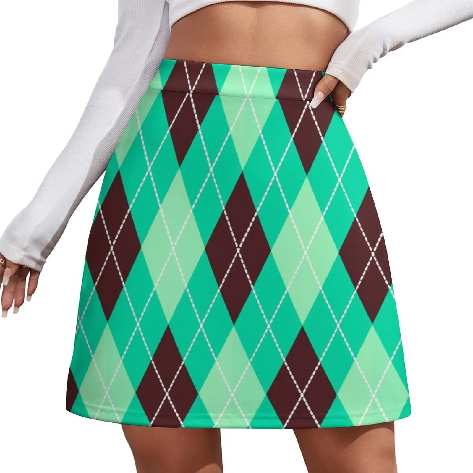 Mint Chocolate Chip Green Diamond Argyle Clueless Prep School Yoga Pattern Mini Skirt fairy grunge short skirt women clothes