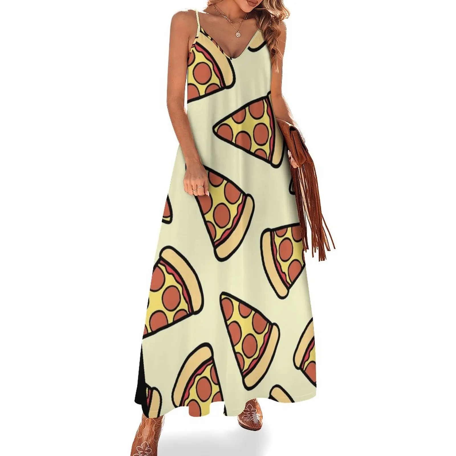 Pepperoni Pizza Pattern Sleeveless Long Dress women formal occasion dresses women's dresses luxury Summer women's clothing Dress