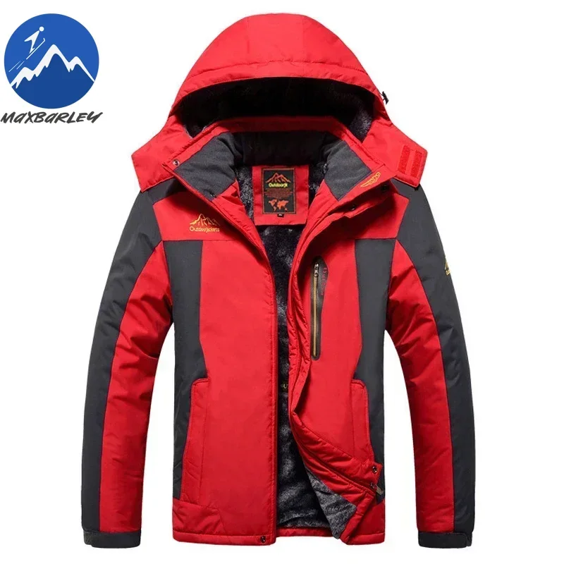 

Mens Winter Jacket Hooded Outdoor Climbing Wool Lined Thick Warm Parka Fashion Patchwork Design Cold Proof Winter Zipper Coat