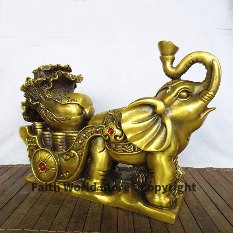 Bring in wealth HOME office business TOP Money Drawing efficacious Mascot # GOLD Elephant haul BAI CAI FENG SHUI Brass statue