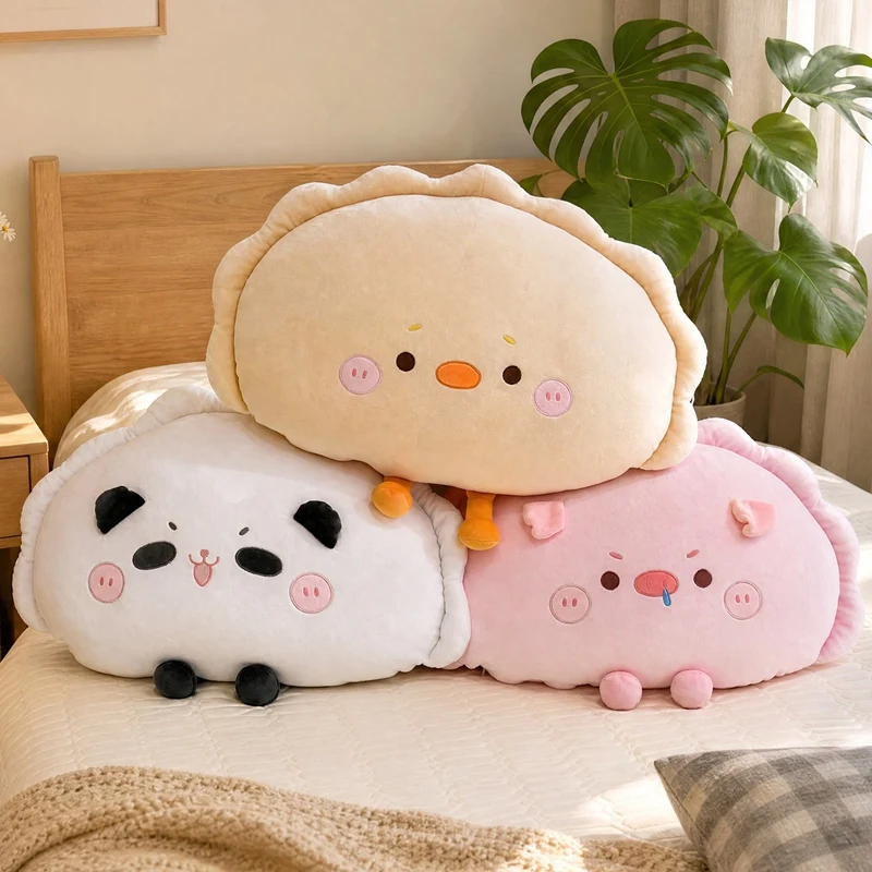 Cartoon Animal Plush Cushion Dumpling Shape Panda Pig Duck Stuffed Pillow Soft Fluffy Throw Pillow Bedroom Decoration Gift