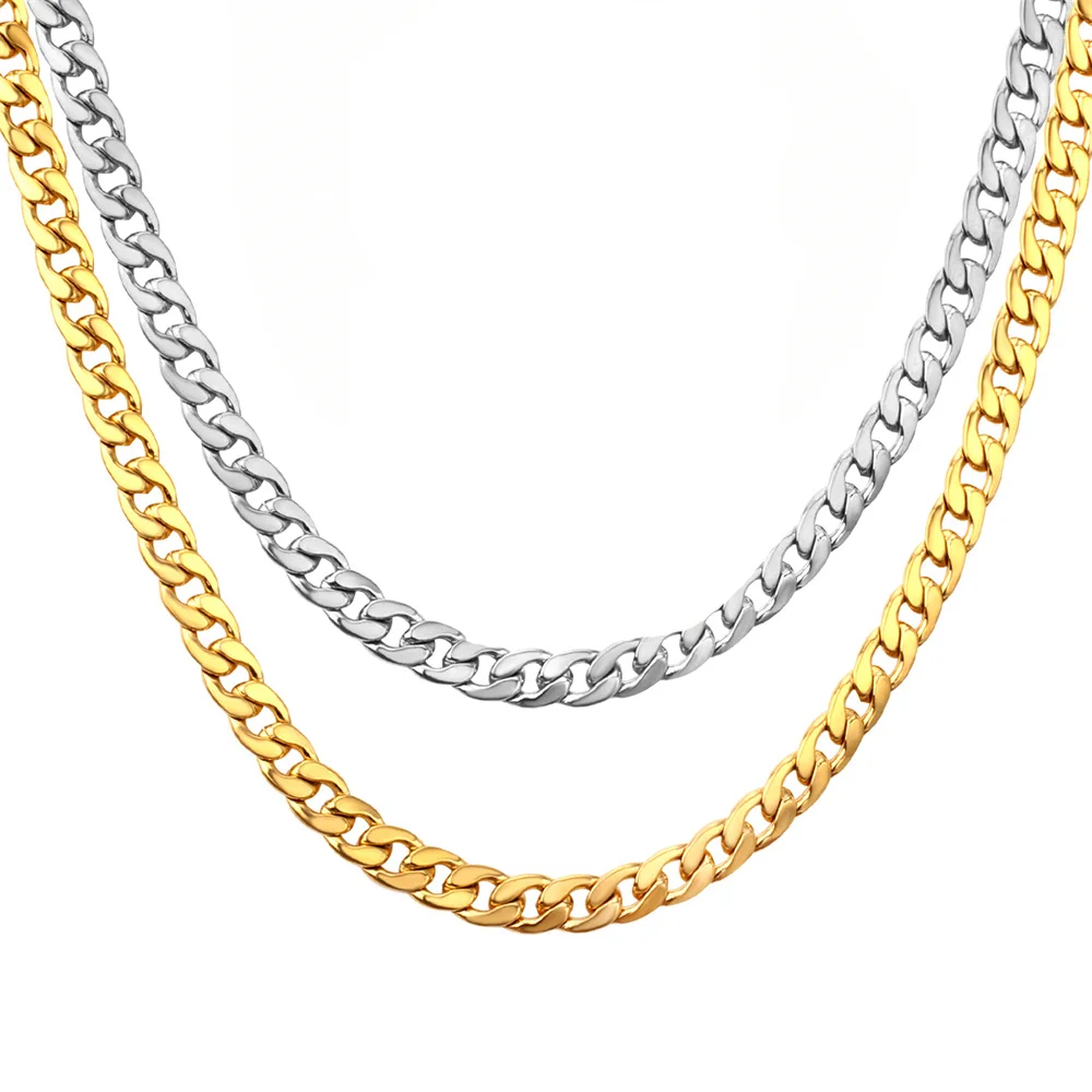 Punk kubanische Glieder kette Halsketten männlich 7mm Gold Silber Farbe Edelstahl lange Choker Kette für Männer Frauen Hip Hop Schmuck Geschenk