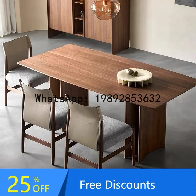 

CZ Black Walnut Dining Table Wabi-Sabi Style Living Room Long Table Office Solid Wood Desk