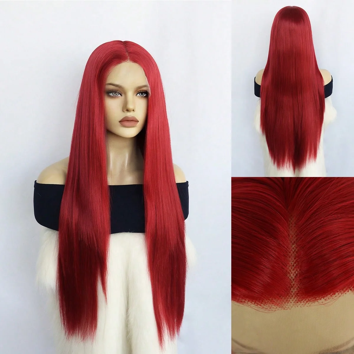 

Синтетический парик фронта шнурка 13*4*1, длинный красный натуральный прямой парик фронта шнурка, подходит для женской повседневной вечеринки