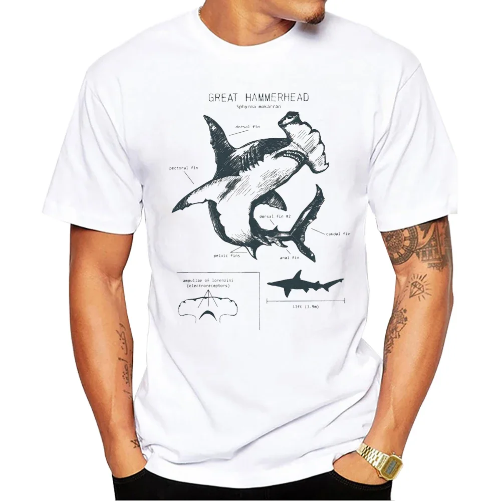 Great Hammerhead Male Tee Men Clothing TEEHUB Vintage Manta Ray Streetwear Great White Shark Anatomy Print Men's T-Shirt