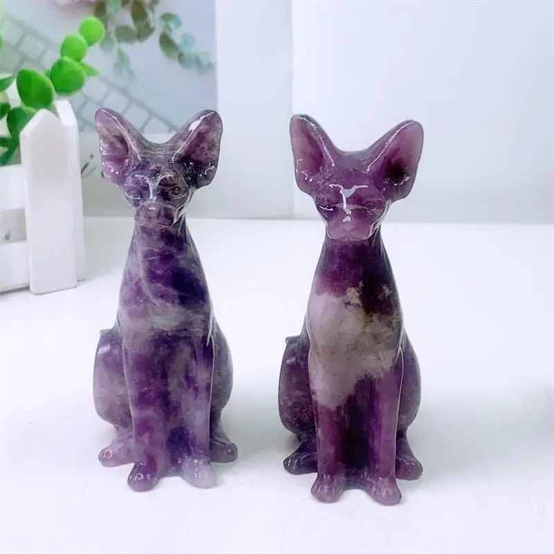 

10CM Natural Purple Mica Cartoon Cat Carving Gemstone Room Decoration Healing Crystal Figurine Reiki Carved Stones Gift 1PCS