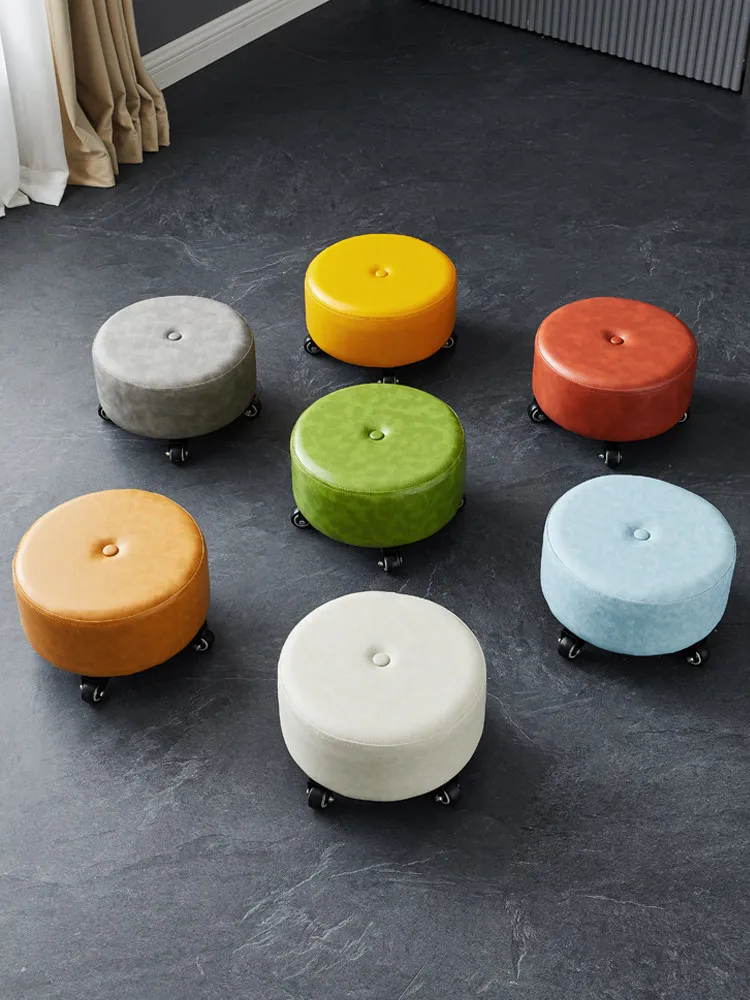 Small stool household universal wheel pulley low stool beautiful seam wiping floor round bench living room with baby toddler