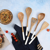 5PCS Acacia Wood Natural Wooden Kitchen Utensils Cooking Spoon  Scoop Tool Eco-Friendly Wood Spatula