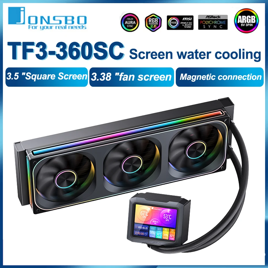 JONSBO TF3-360SC CPU Water-Cooled Radiator ARGB IPS Fan Connected Screen 360 Integrated Water Cooling For LGA1700 115x 2011 AM5
