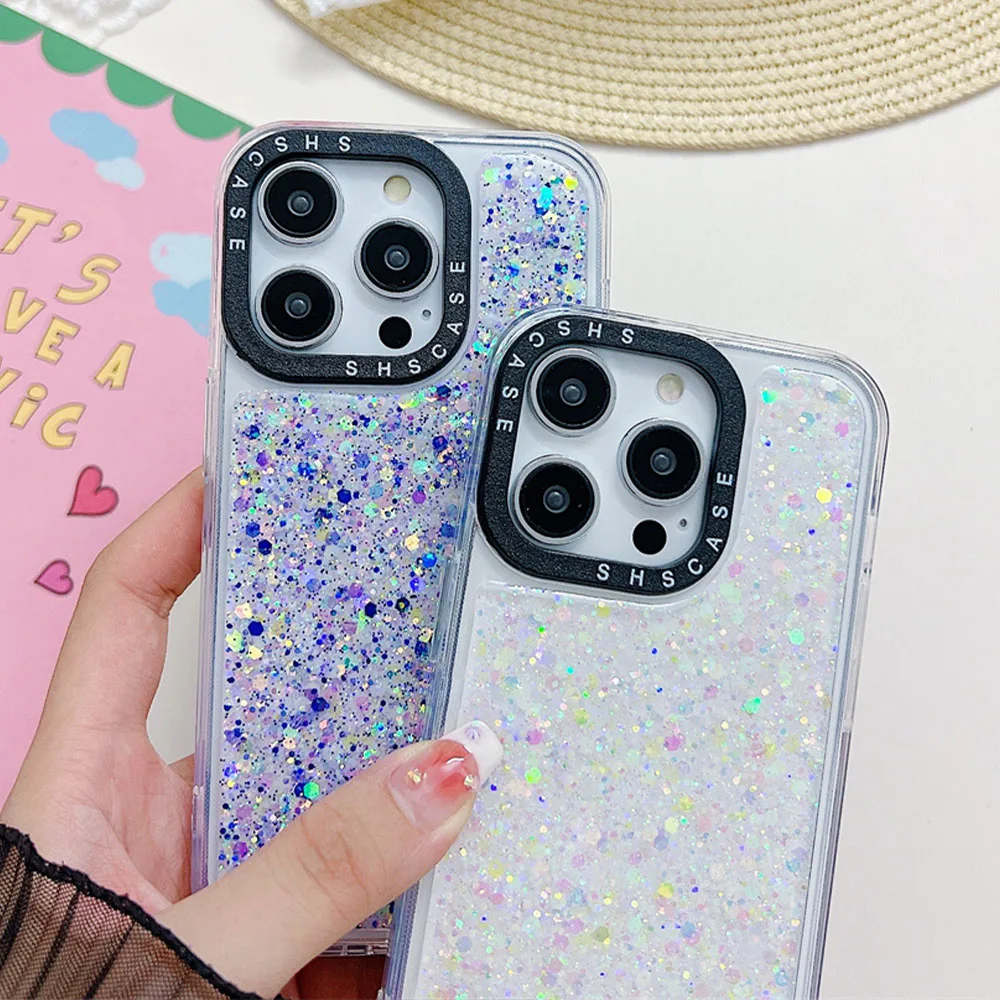 Luminous Shiny Glitter Sequin Phone Case For iPhone 15 14 11 12 13 Pro Max Shockproof Bumper Protection Soft Silicone Back Cover