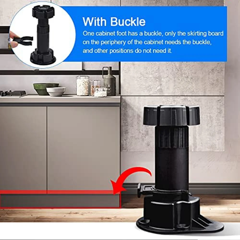 High-end 20Pcs Furniture Feet Adjustable Cupboard Foot Leg Unit Cabinet Legs with Kick Board Clips for Kitchen Bathroom Cabinet