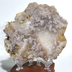 Crystal Natural Pink Amethyst Flower Agate Slab Minerals Energy Gemstone Geode Healing Reiki Spiritual Home Decoration+Stand