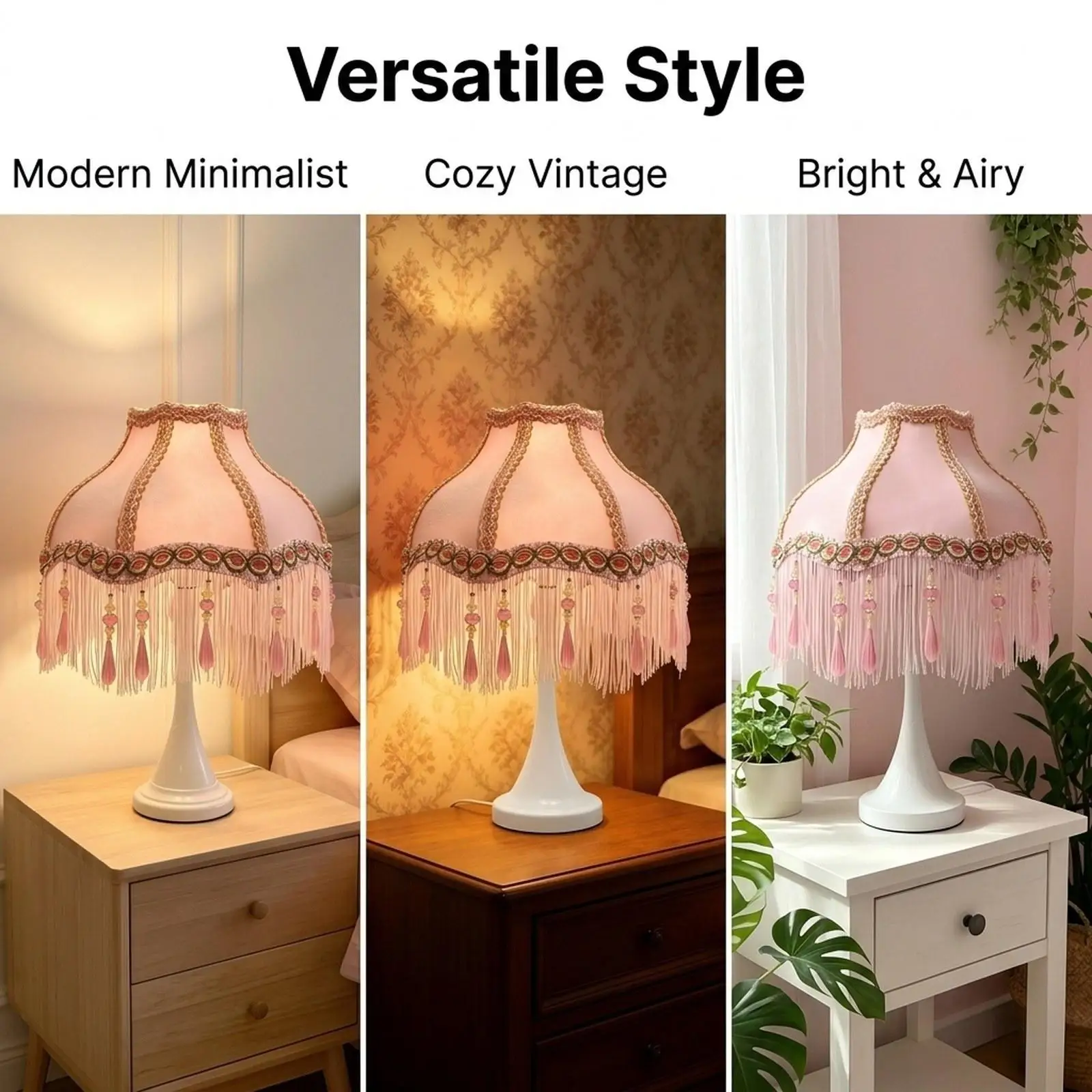 Cloth Lampshade with Tassels Fringe European Classic Decorative Fit E27 Bulb Table Lamp Shade Retro Style for Desk Dining Room
