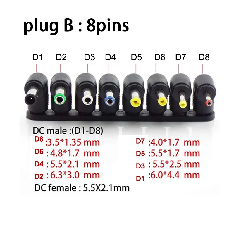 Kit konektor ujung adaptor catu daya AC betina ke jantan DC 5.5x2.1mm Universal untuk Thinkpad Laptop set colokan sudut kanan