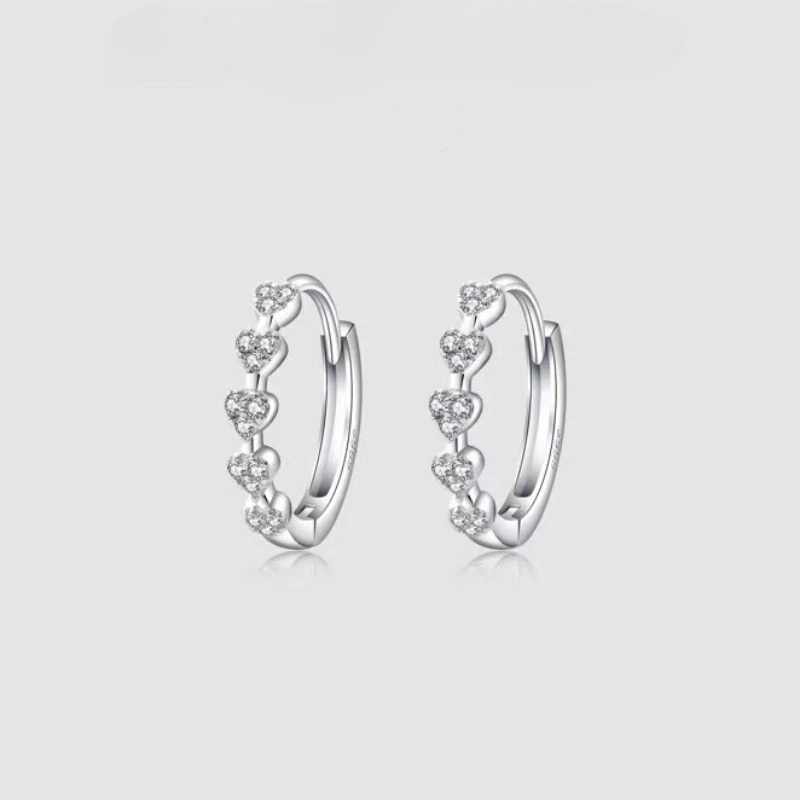 

925 Sterling Silver Heart Earrings Temperament Simple Inlaid for Women Wedding Jewelry Accessories