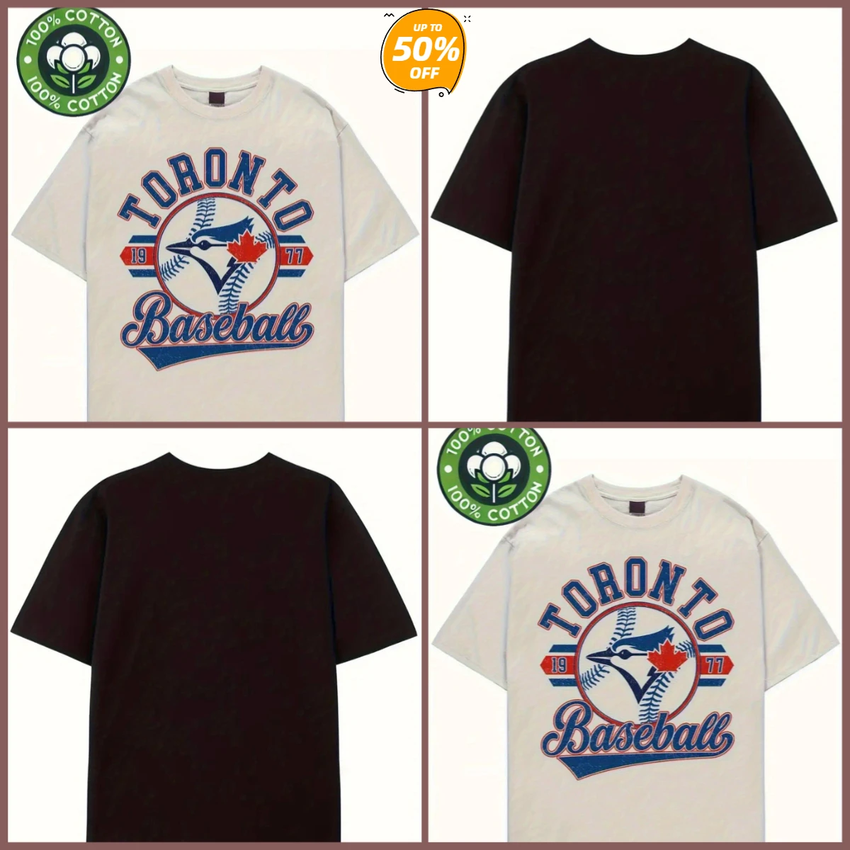 Men'S Vintage Baseball Shirt - EST 1977 Toronto Retro Sports Tee with Maple Leaf, Heavyweight 230GSM Crewneck,