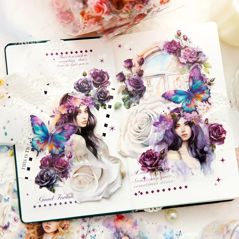 2M/Pack Roll Tape Character Dark Gils Daily Background Flower White Dream Decoration Materials Adhesives Scrapbook 65MM