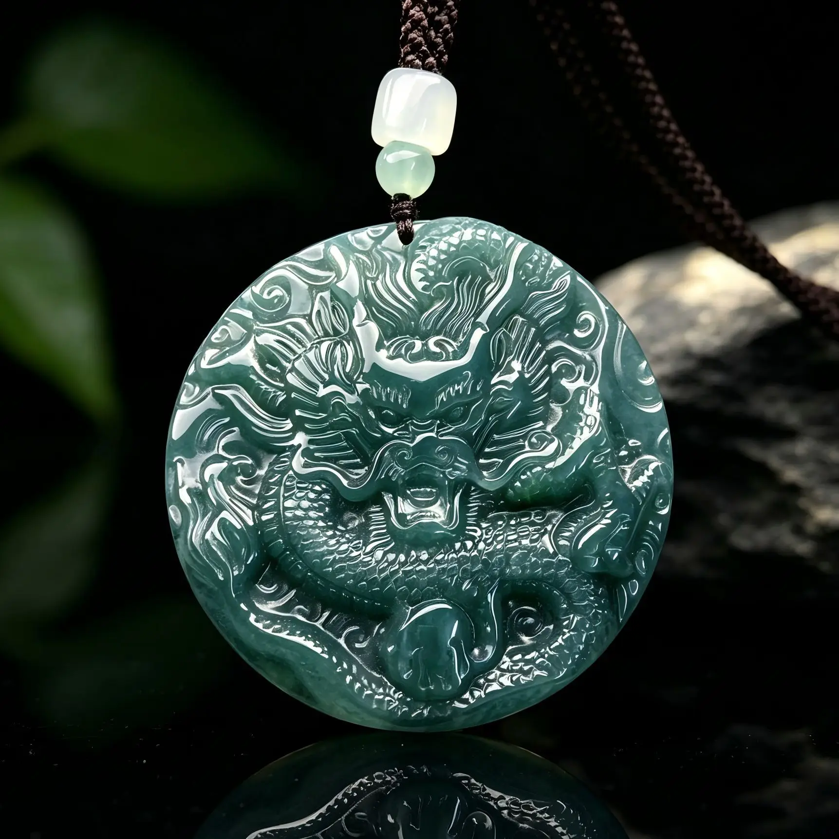 Natural Blue Water Jadeite Dragon Brand Pendant Icy Type Zodiac Dragon Carved Jade Lucky Amulet Jewelry for Men
