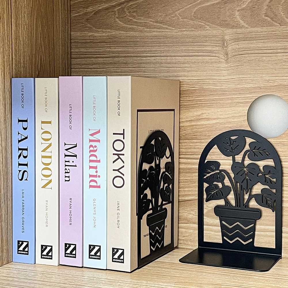 Plant Planter Bookend Decorative Bookends Bookends For Heavy Books Flowerpot Shape Metal Bookends Desk Storage Home Decor