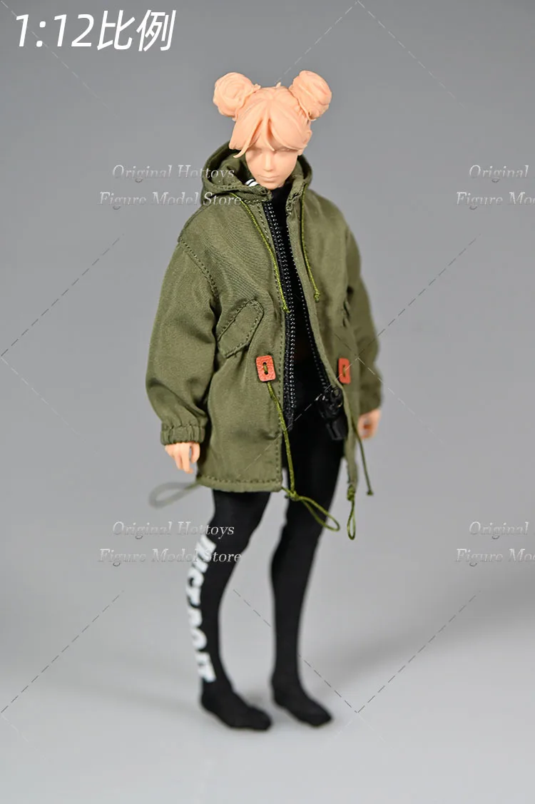 Versão militar Trench Coat, Roupas de Soldado Feminino, Solto Jaqueta de Trabalho, Action Figure Boneca, Escala 1:12, Fit 6"