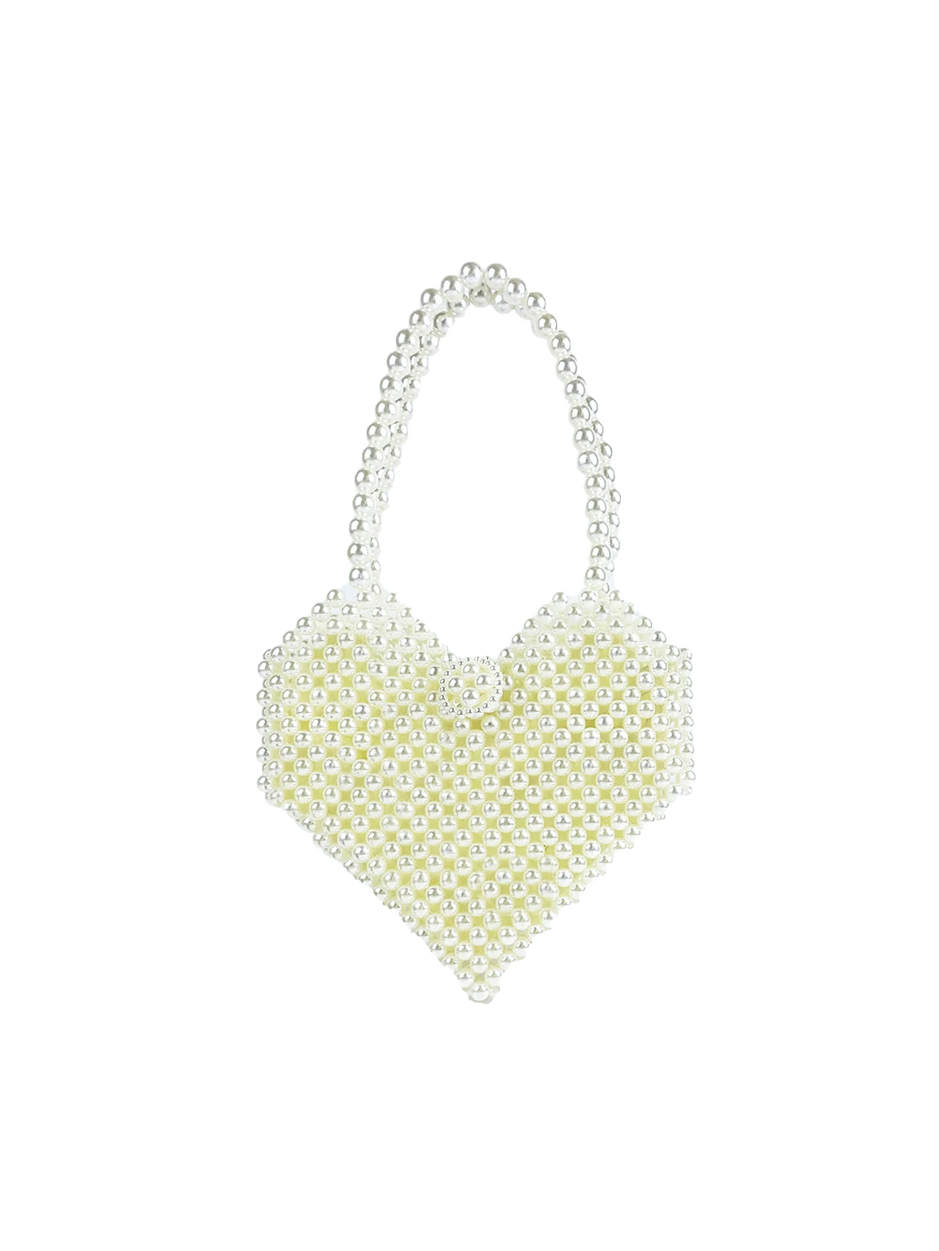 Solid color fashionable pearl beaded handbag with a unique heart-shaped design, simple and casual small square bag