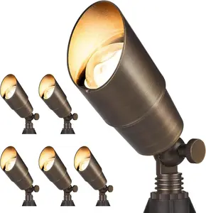 Solid Brass Outdoor LED Spotlights, 12V Low Voltage Waterproof Garden Yard Up Lighting Fixture, 6 Pack