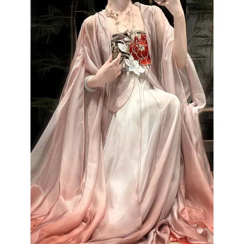 YiWuShi Tang Dynasty Summer Broken Sleeve Shirt Chest-length Fairy Embroidery Vestidos De Festa Ancient Aisian Costumes Hanfu