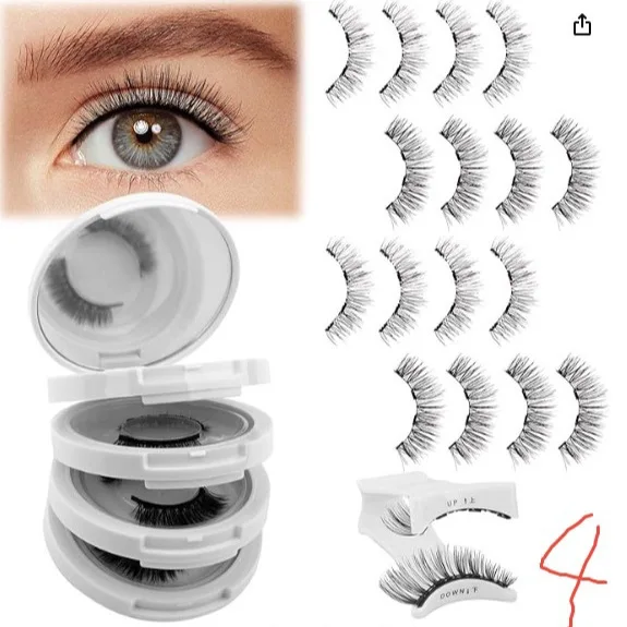 Heißverkauftes 4-Paar magnetisches Wimpern-Set, falsche Wimpern, natürliche, grenzüberschreitende, dicke, wiederverwendbare Wimpern mit Clip