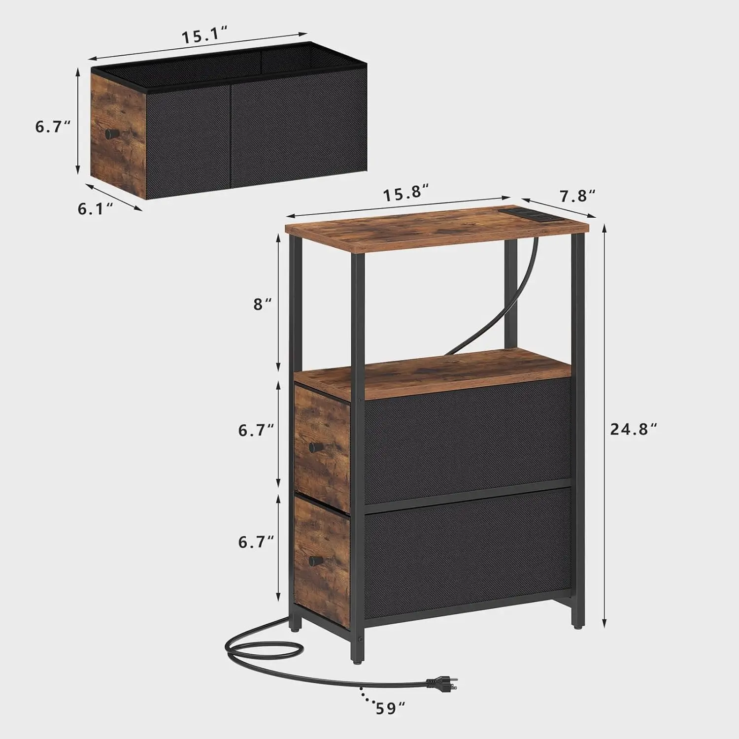 Small Narrow End Table with Charging Station, Side Table with Outlets