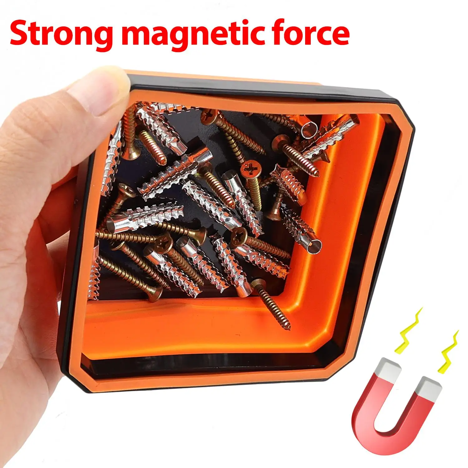 Collapsible Suction Bowls with Magnetic Base Storage Holder for Garage Collection Bolts Nuts Screws Parts Square Silicone Tray