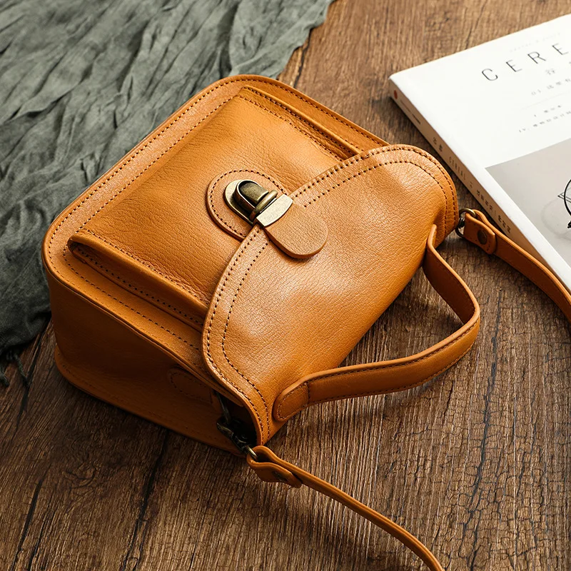 

Fashion Style Women Daily Versatile Soft Cowhide Crossbody Bag Ladies Vintage Retro Genuine Leather Hasp Single Shoulder Bags