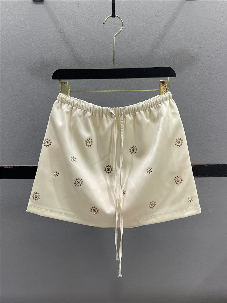 

Casual Diamond Embedded A-Line Skirt Women's Elastic Waist Drawstring Slimming Versatile Summer Skirts Fashion Design