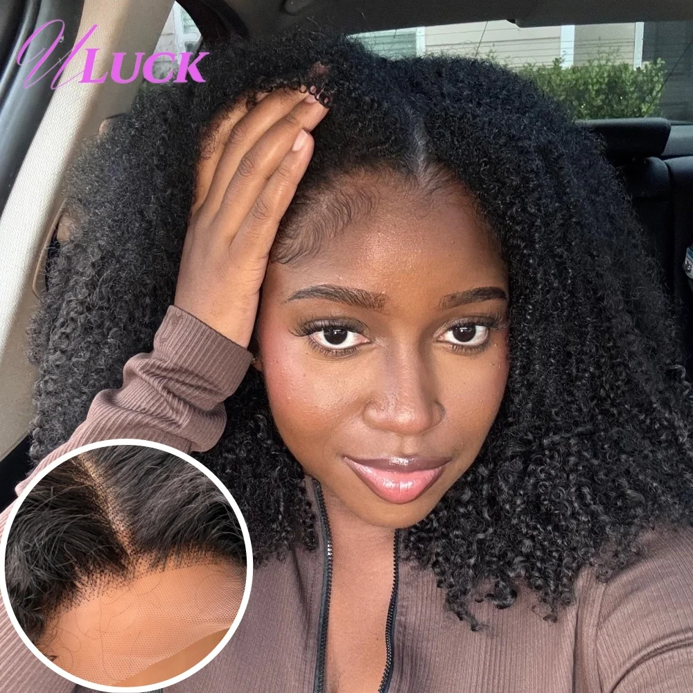

Uluck 5x5 HD Lace Front Wigs 400% Density Afro Kinky Curly Wig 100% Brazilian Remy Human Hair Wigs Natural Black Hair For Women
