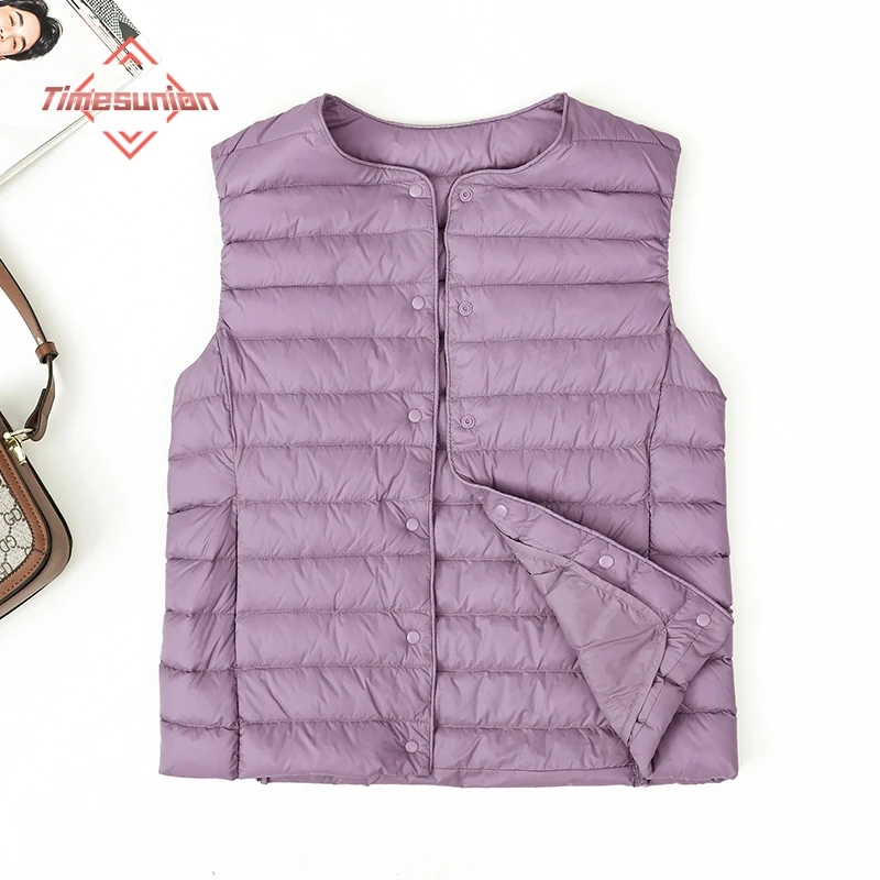Women's Slim Fit Sleeveless Vest Ultra Lightweight White Duck down Warm Inner Packable Liner Jacket for Outerwear