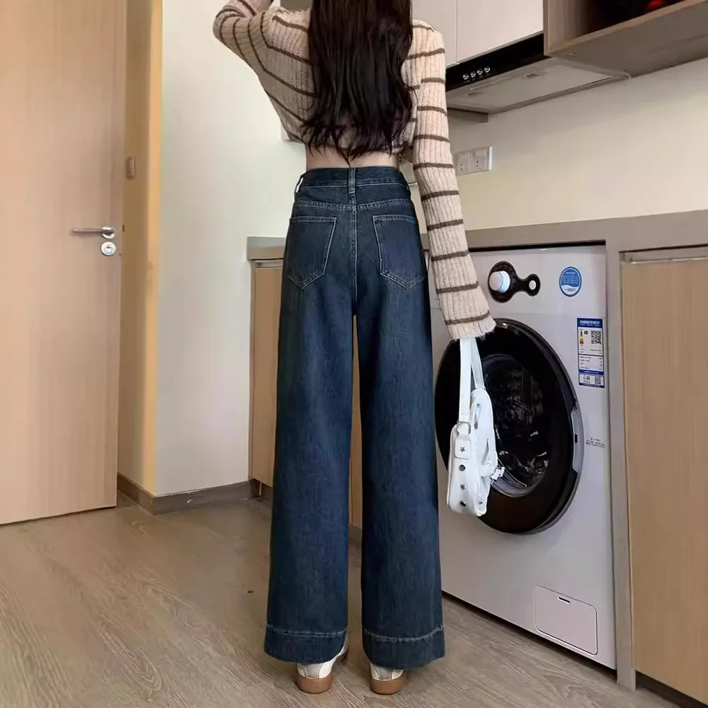 Straight Jean Ankle Length Denim Pants Women Jeans High Waist Spliced Distressed Vintage Zipper Fly 2025 Loose Fit Washed