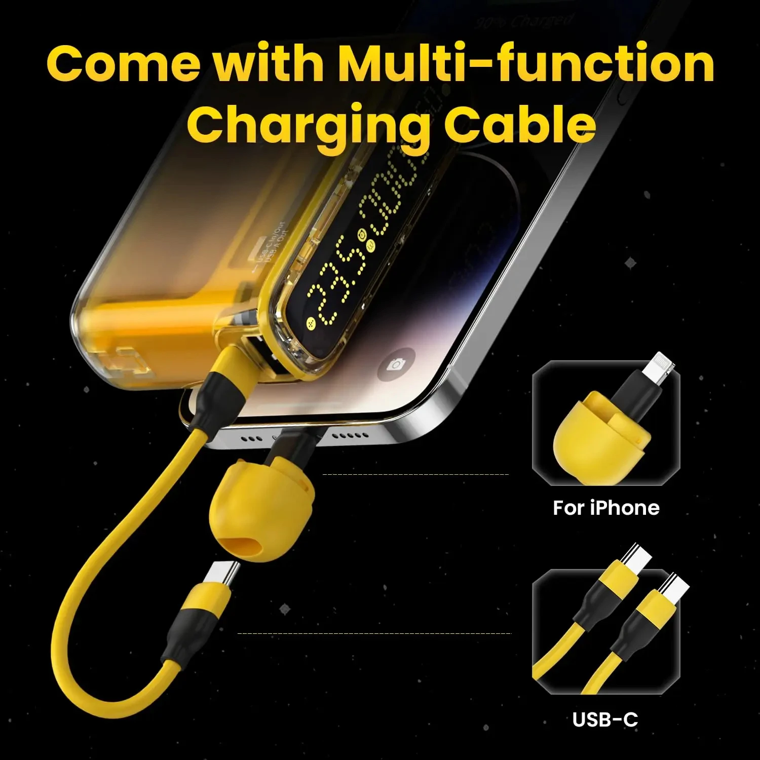 For IPhone 15/Samsung S22 Power Bank 10000mAh PD 35W  Portable Charger with USB-C Lightning Cable Spare Battery Compatible