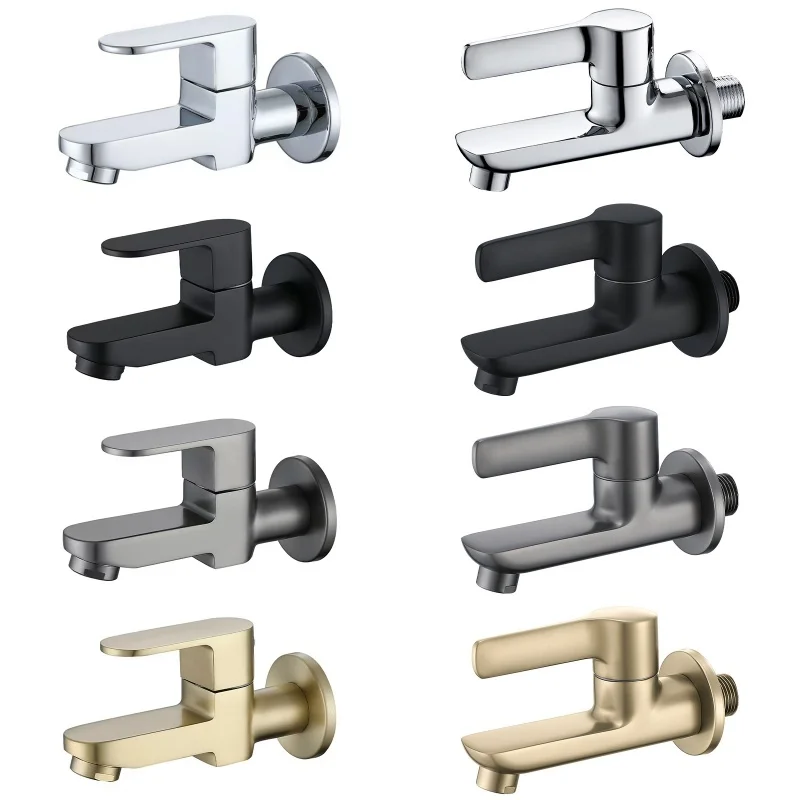 Wall Mounted Solid Brass Outdoor Faucet Single Cold Water Tap Gray/Black for Garden Balcony Washbasin Mop Pool - Creative Home