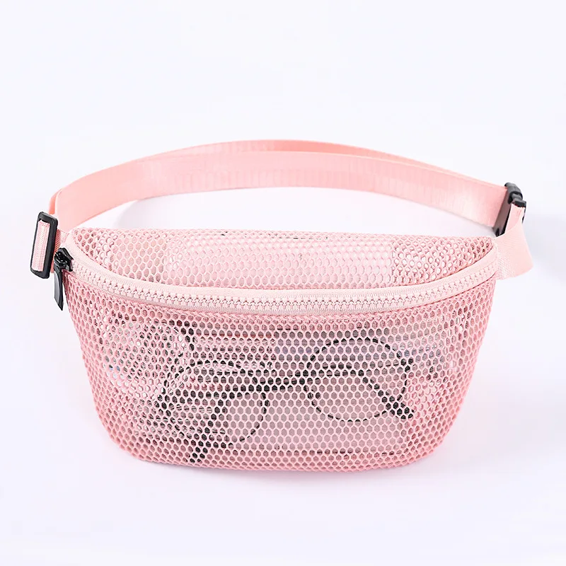 Hollow Out Mesh Waist Bag Zipper Adjustable Hip Belt Bag for Sport Wide Shoulder Strap See Through Portable Mesh Purse Cycling