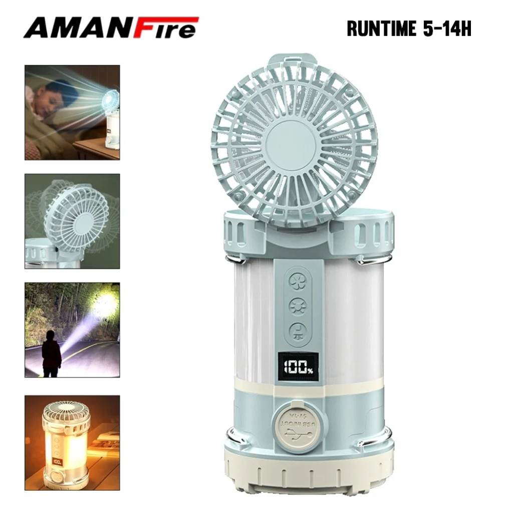 

Amanfire LY20 Camping Light Desktop Fan Foldable Long Battery Life Hanging Lamp With Hooks