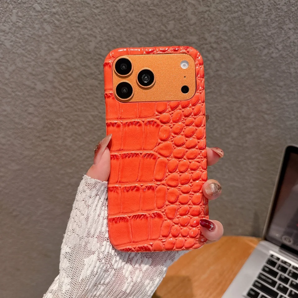 Funda de lujo con textura de piel de cocodrilo brillante para iPhone 17 Air 16 15 14 Plus 13 11 Pro Max, sin marco a prueba de golpes para chica 3