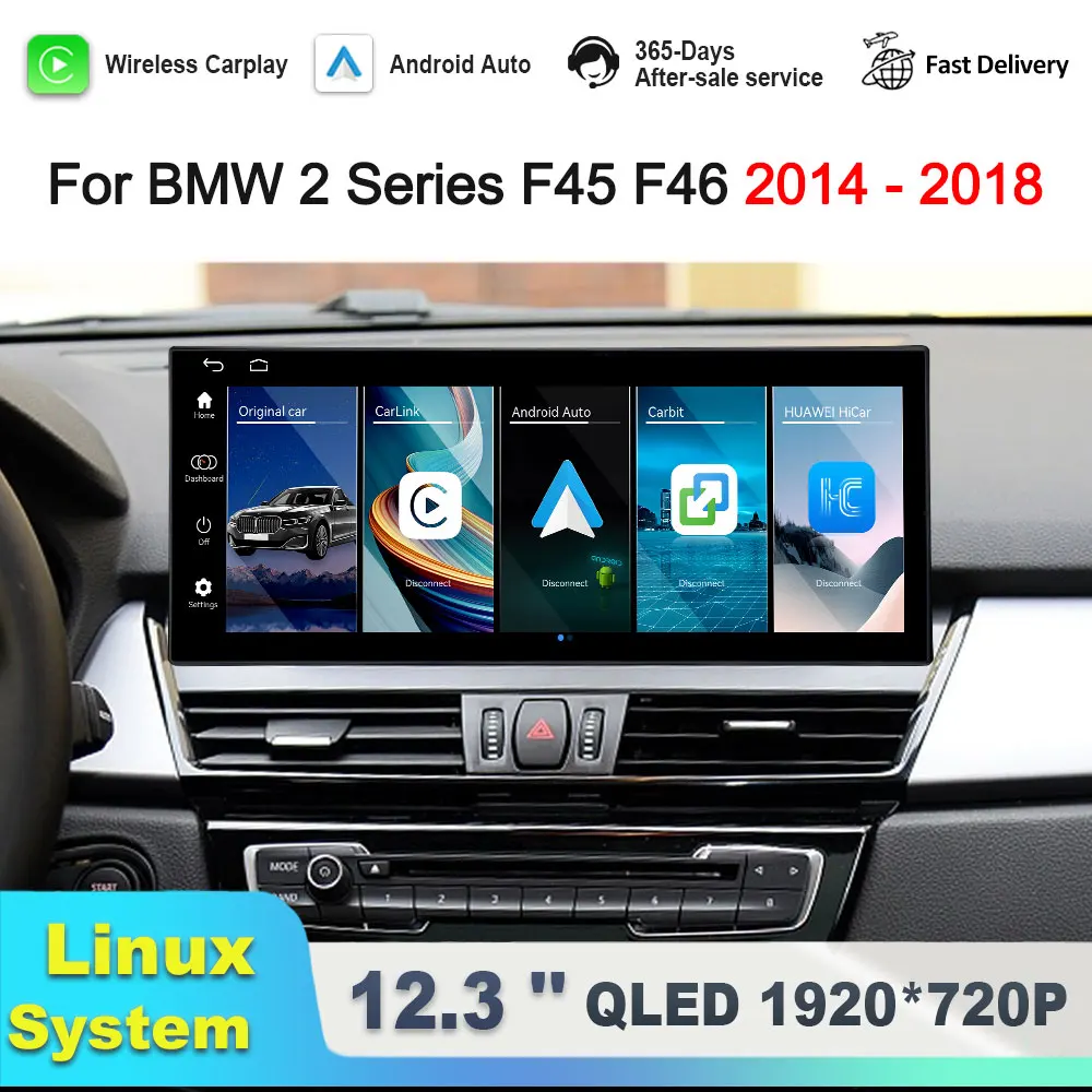 Reproductor Multimedia para Auto con Sistema Linux NBT EVO para BMW Serie 2 F45 F46 2014-2018, Bluetooth, Android Auto, Pantalla Ultrafina