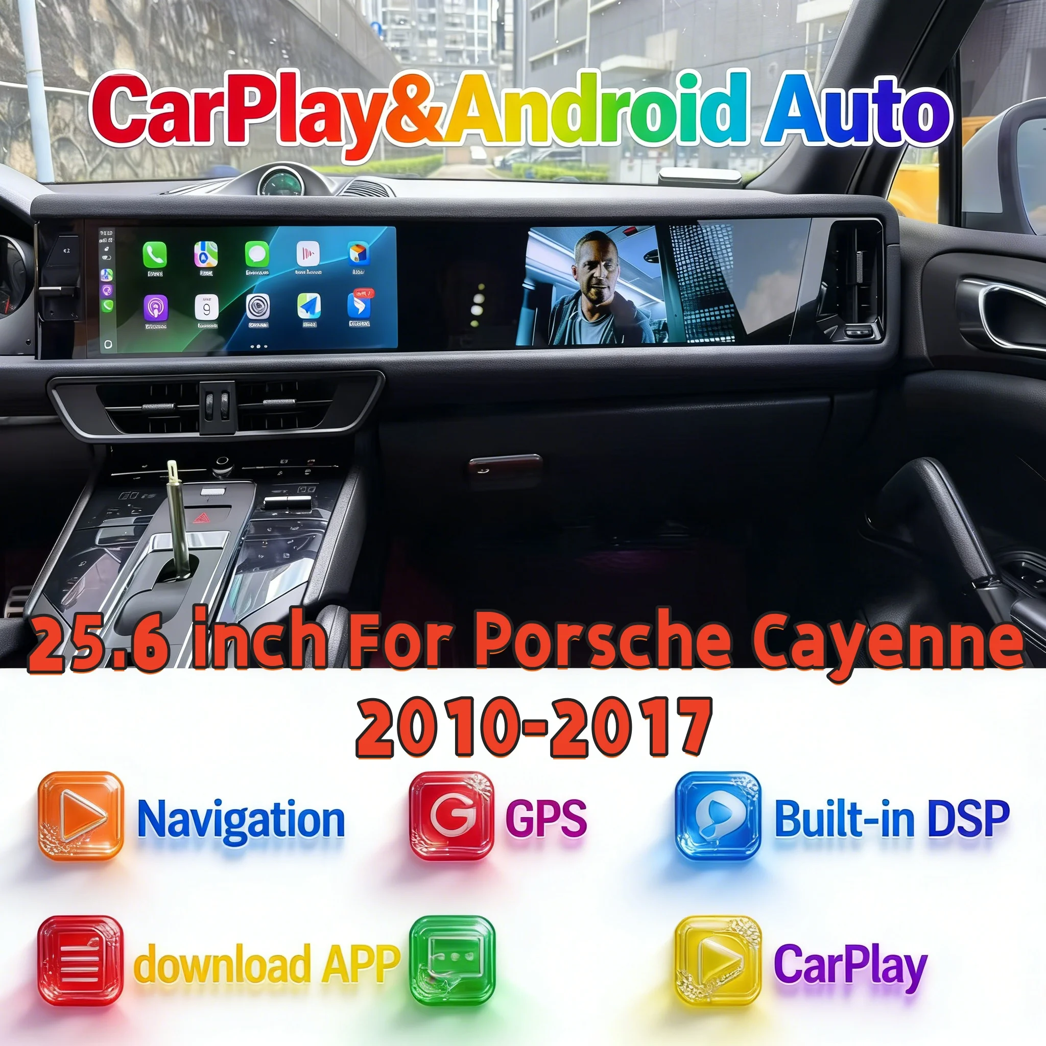 25.6 inch Android Wireless CarPlay For Porsche Cayenne 2010-2017 Multimedia Qualcomm Playe 4K  GPS Navigation Head Unit BT 5.0