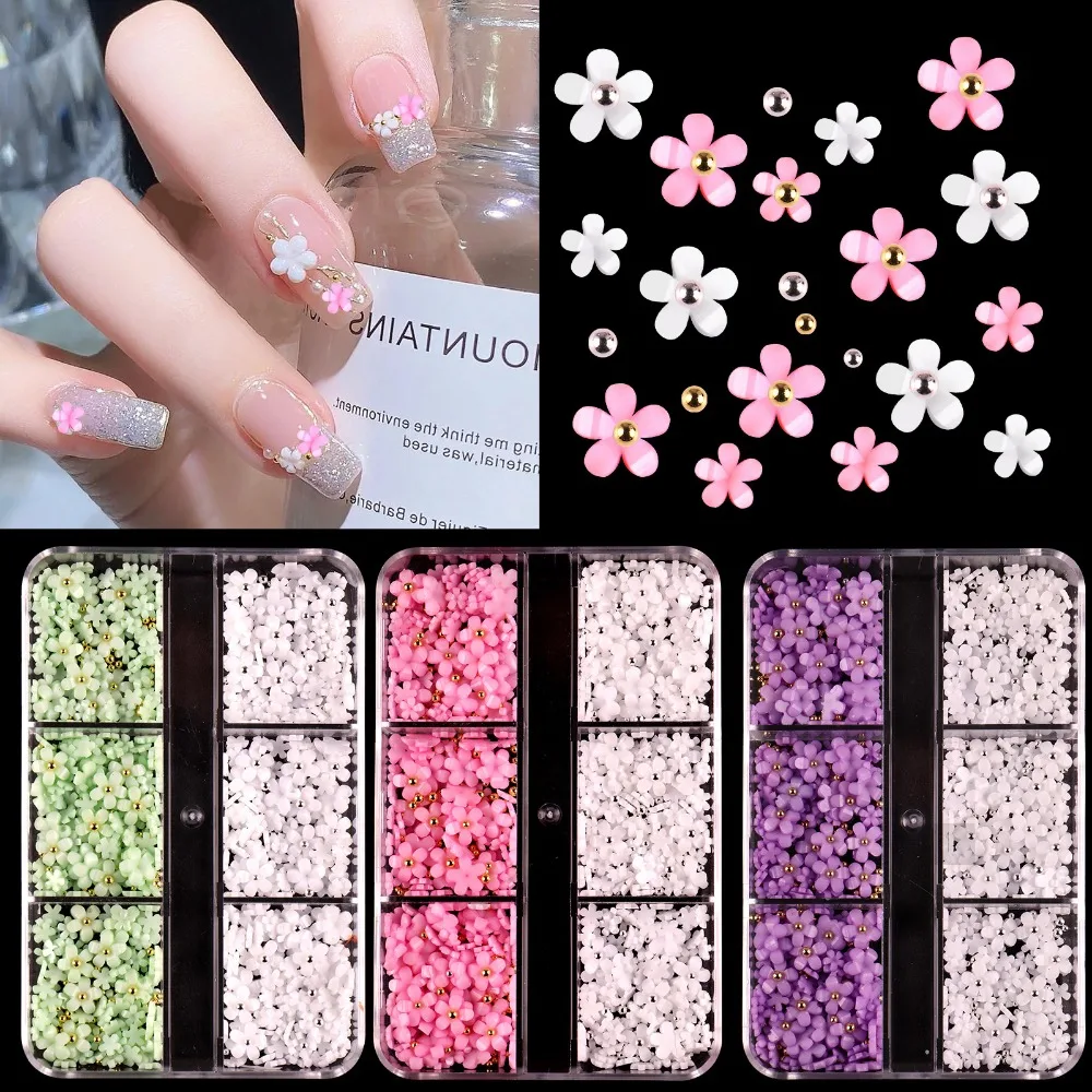 3D Flower Nail Charms Mixed Size Spring Cherry Blossom Flowe